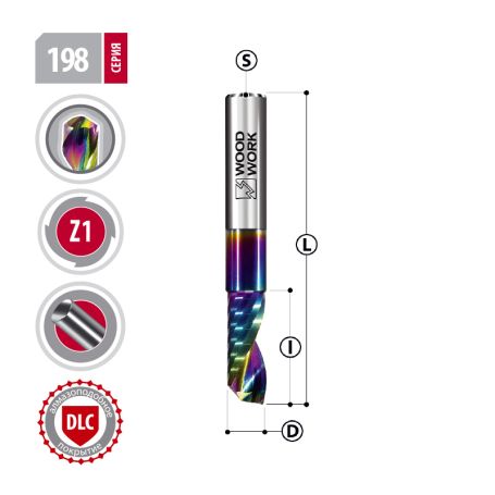Фреза 8х80/42х8 Z=1 UpCut DLC покрытие Woodwork 198.4280.08 (L1-80 мм, L2- мм, D1-8 мм, D2-8 мм)