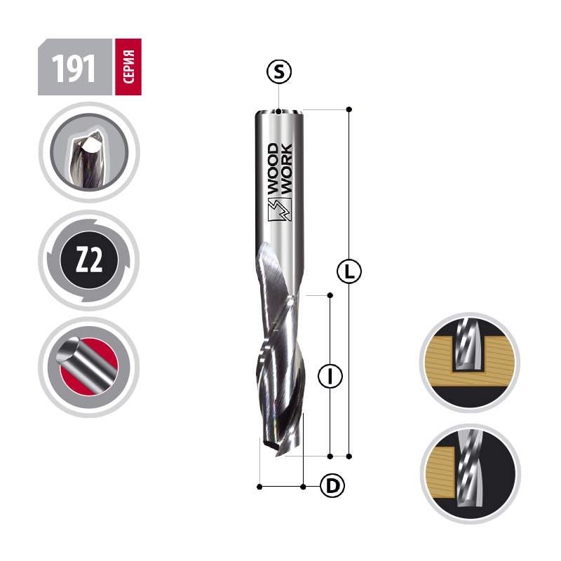 Фреза 8х80/42х8 Upcut Z2 Woodwork 191.0842.80