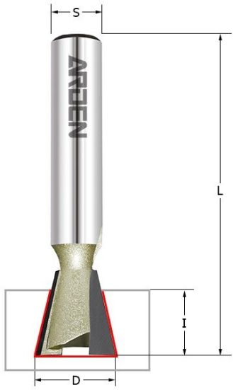 Фреза ласточкин хвост 14гр Z=2 S=8 D=12,7x12,7 ARDEN 206821 (L1-48 мм, L2-12.7 мм, D1-12.7 мм, D2-8 мм)