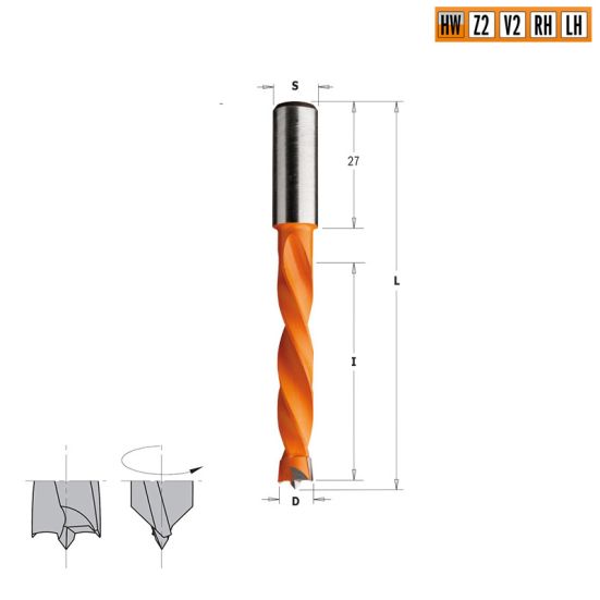 Сверло HW для присадочного станка 6x50x85 Z=2+2 S=10x27 LH CMT 373.060.12