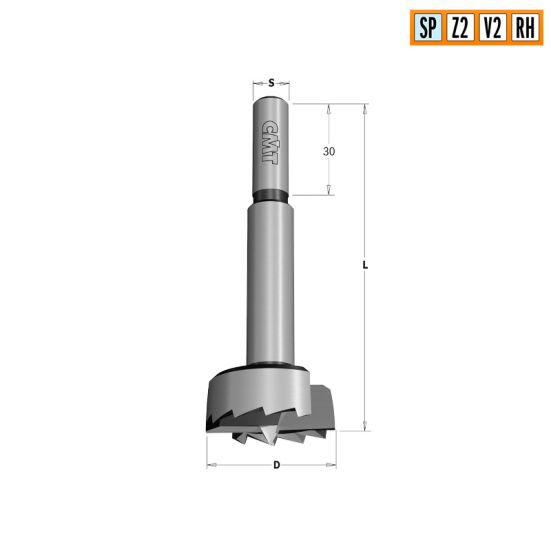 Сверло Форстнера SP 14x90 Z=2+2 S=8x30 RH CMT 537.140.31