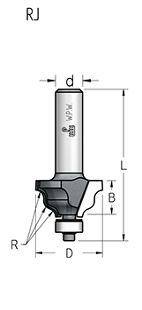 Фреза WPW HRJ0305 волна радиус 3 D25 B13 подшипник хвостовик 8 (L1-47.5 мм, L2- мм, D1-13 мм, D2-8 мм)