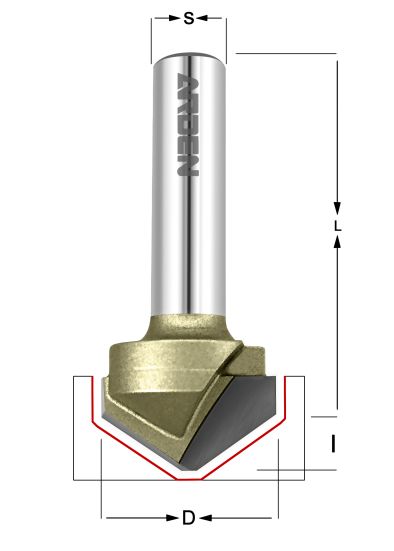 Фреза пазовая для Alucobond 135° D=19.05x13.5x50 (d1=2. i1=3.53) S=8 ARDEN 200830A (L1-50 мм, L2-41.3 мм, D1-19.05 мм, D2-8 мм)