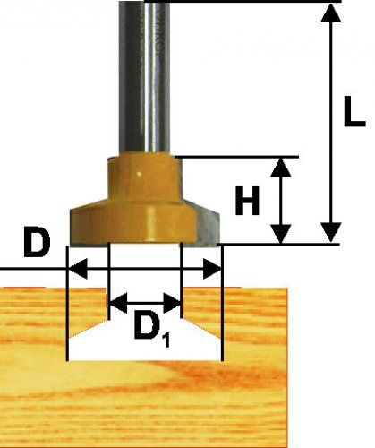 Фреза паз. конструкционная ф25,4мм Т-обр хв. 12мм Энкор 46105 (L1-48 мм, L2-12.7 мм, D1-25.4 мм, D2- мм)