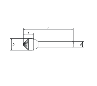 Борфреза коническая 90° K 19х13 M06 двойная насечка RODMIX 3019130602 (L1- мм, L2-13 мм, D1-19 мм, D2-6 мм)