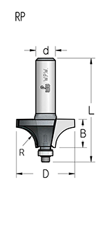 Фреза WPW RP06003 радиусная со ступенью R6,3 D25,4 B11 подшипник хвостовик 6 (L1-50 мм, L2-11 мм, D1-25.4 мм, D2-6 мм)
