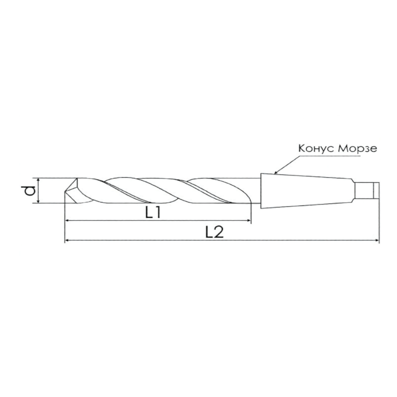 Сверло спиральное с коническим хвостовиком, КМ4, 40x200x349 мм 40,0-HSS-KM4 (2301-0137) 00102682 (L1-349 мм, L2-200 мм, D1-40 мм, D2- мм)