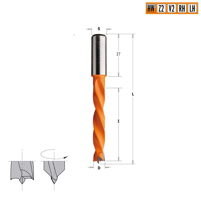 Сверло HW для присадочного станка 12x50x85 Z=2+2 S=10x27 RH CMT 373.120.11