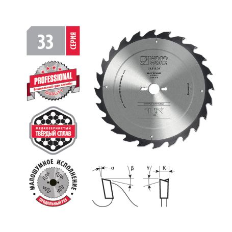 Диск пильный для продольного реза дерева 250*3.2*30H*18T A=15º ATB Woodwork 33.250.18