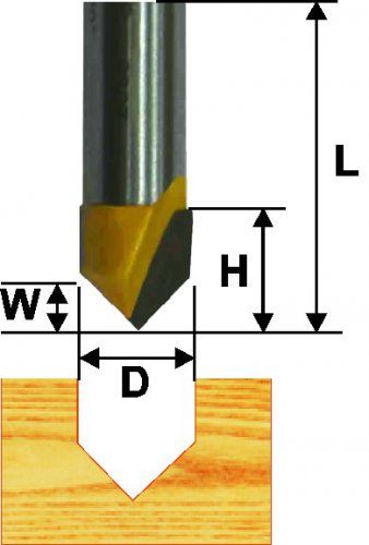 Фреза пазовая галтельная ф6,35 мм V-обр 90° хвостовик 8 мм Энкор 46094 (L1-40 мм, L2-8 мм, D1-6.35 мм, D2- мм)