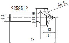 Фреза скругление R=9.52 D=19.05x15.88x50 S=8 PROCUT 225851P
