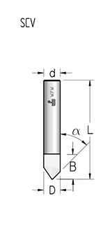 Фреза WPW SCV6003 V паз 60 гр для триммера D6 B12 Z1 хвостовик 6 (L1-38 мм, L2-12 мм, D1-6 мм, D2-6 мм)