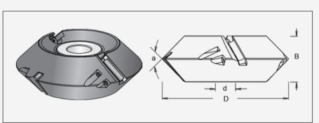 Фреза насадная Dimar 7335101 КЛЮВ фаска 45 гр и колонны D160x56 Z4 диапазон 90º сменные ножи посадка 30 (L1- мм, L2-56 мм, D1-160 мм, D2-30 мм)