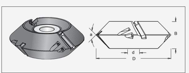 Фреза насадная Dimar 7335101 КЛЮВ фаска 45 гр и колонны D160x56 Z4 диапазон 90º сменные ножи посадка 30
