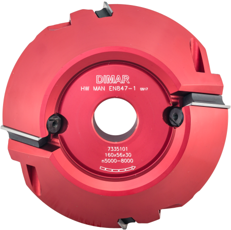 Фреза насадная Dimar 7335101 КЛЮВ фаска 45 гр и колонны D160x56 Z4 диапазон 90º сменные ножи посадка 30 (L1- мм, L2-56 мм, D1-160 мм, D2-30 мм)