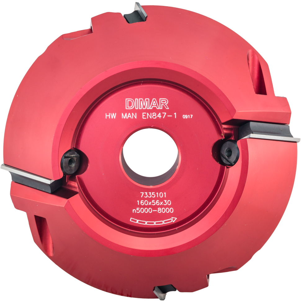 Фреза насадная Dimar 7335101 КЛЮВ фаска 45 гр и колонны D160x56 Z4 диапазон 90º сменные ножи посадка 30