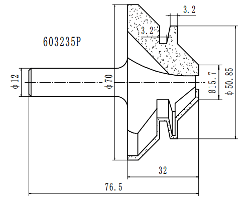 Фреза угловое сращивание 45° (15-28.5мм) Z=2 D=70x32x74 S=12 PROCUT 603235P