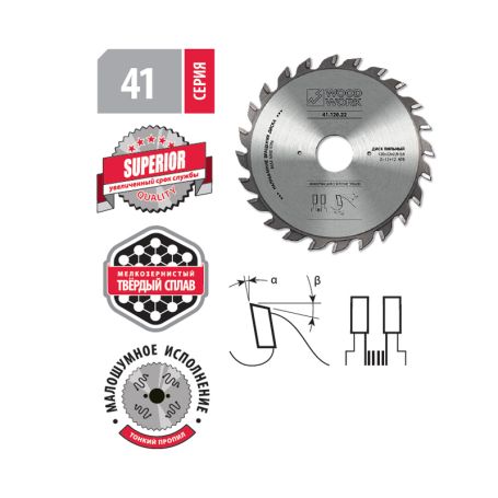 Диск пильный подрезной 120*22H*12+12T  A=10º FT Woodwork 41.120.22
