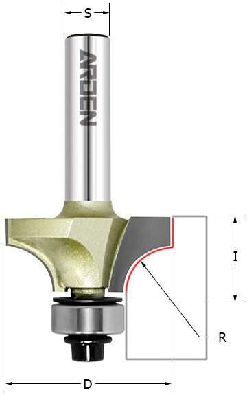 Фреза внутр.радиус (нижн. подш.) Z=2 R=9,53 S=8 D=31,75x15,88 ARDEN 301851 (L1-60 мм, L2-15.88 мм, D1-31.75 мм, D2-8 мм)