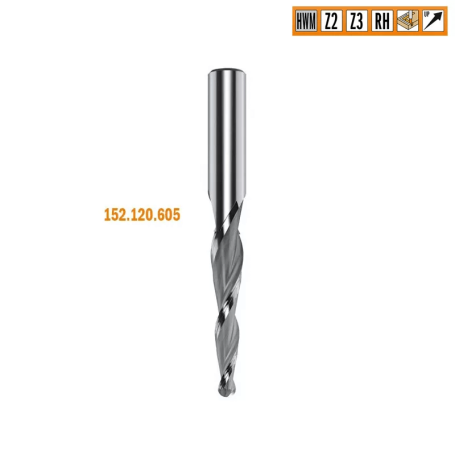 Фреза спиральная конусная для 3D фрезерования L=100 R=3,0 Z=3 S=12 RH CMT 152.120.605 (L1-100 мм, L2-50 мм, D1-6 мм, D2-12 мм)