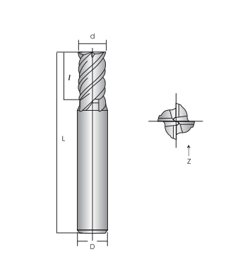 Фреза спиральная по стали Lasting Victory 884L-B 030406 (L1-50 мм, L2-8 мм, D1-3 мм, D2-6 мм)