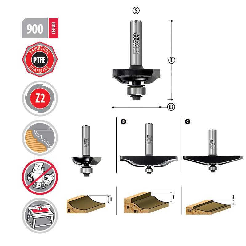 Фреза филеночная D=31.8 I=9.5 L=52 S=8mm 900.3295.08 Woodwork