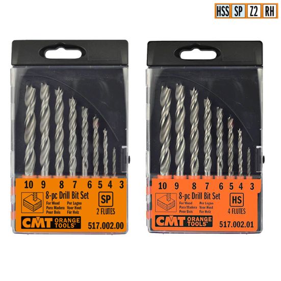 Комплект 8 свёрл SP (2 флейты) D=3-4-5-6-7-8-9-10 RH CMT 517.002.00 (L1- мм, L2- мм, D1- мм, D2- мм)