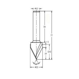 Фреза алмазная филёночная V образная TD-031 60° D=22x16x69 S=12 Rotis 312212.02 (L1-69 мм, L2-16 мм, D1-22 мм, D2-12 мм)
