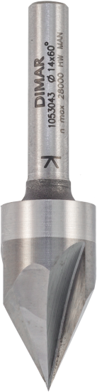 Фреза Dimar 1053043 V паз 60° гр. D14x12 L57 хвостовик 6 (L1-57 мм, L2-12 мм, D1-14 мм, D2-6 мм)