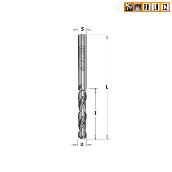 Сверло HWM для присадочного станка 3x27x55 Z=2 S=3 LH CMT 363.030.12