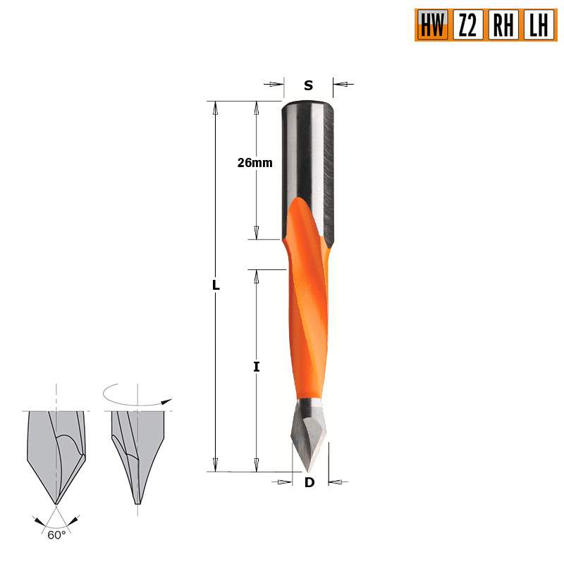 Сверло HW для присадочного станка 7x35x70 Z=2 S=10x26 LH CMT 314.070.12