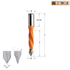 Сверло HW для присадочного станка 7x40x70 Z=2 S=10x20 LH CMT 375.070.12