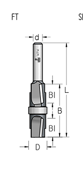 Фреза WPW FT51273 D12,7 B35 Z2 обгонная одновременного для снятия двух свесов хвостовик 6 (L1-65 мм, L2-35 мм, D1-12.7 мм, D2-6 мм)