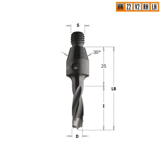 Сверло HW для присадочного станка 12x40x Z=2+2 S=M10/30° RH CMT 342.120.11