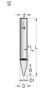 Фреза WPW SE30153 гравировальная 30 гр пятка 1,5 B14 D6 хвостовик 6 (L1-50 мм, L2-14 мм, D1-6 мм, D2-6 мм)