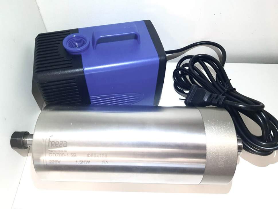 Набор "Шпиндель 1.5 кВт вод. охл. + помпа 3500 l/h" для фрезерного станка ЧПУ