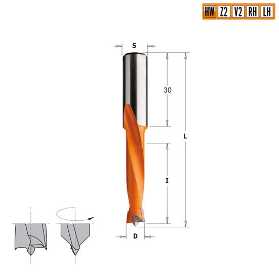 Сверло HW для присадочного станка 5,55x35x70 Z=2+2 S=10x30 RH CMT 311.055.11
