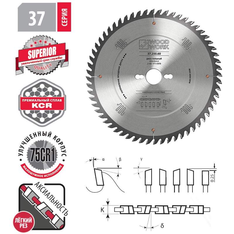 Диск пильный для фанеры 300*3.2*30H*100T A=12º ATB+shear Woodwork 37.300.00