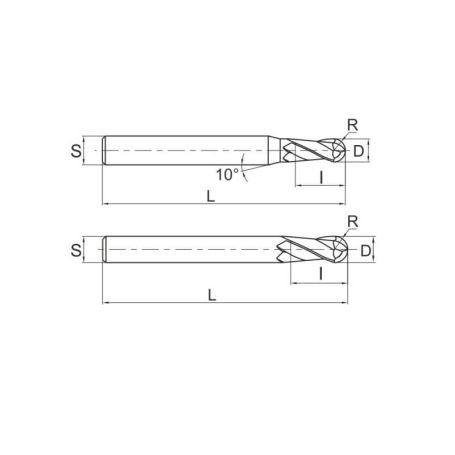 Фреза сферическая по алюминию Z2 DJTOL DAB2-16 (L1-100 мм, L2-32 мм, D1-16 мм, D2-16 мм)