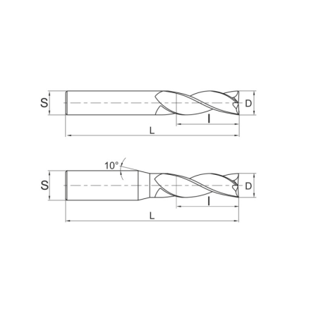 Фреза по алюминию и меди Z3 DJTOL DAMX3-02 (L1-50 мм, L2-6 мм, D1-2 мм, D2-4 мм)