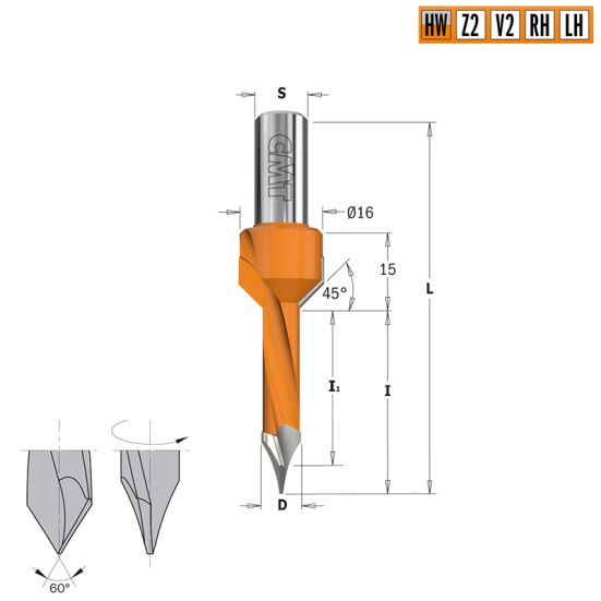 Сверло HW для присадочного станка 10x35x70 Z=2+2 S=10x20 RH CMT 378.102.11