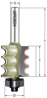 Фреза "тройной внеший радиус" (нижн. подш.) Z=2 R=3.18  D=22.2x25.4x69 S=8 (подш. 16мм) ARDEN 323811 (L1-69 мм, L2-25.4 мм, D1-22.2 мм, D2-8 мм)