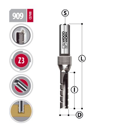Фреза монолитная для пазов D=6 I=20 L=73,5 S=12 Woodwork 909.0620.12 (L1-73 мм, L2-20 мм, D1-6 мм, D2-12 мм)