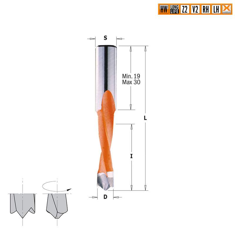 Сверло HW для присадочного станка 6x35x70 Z=2+2 S=10x30 RH CMT 311.060.41