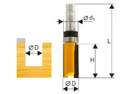 Фреза кромочная прямая ф19х26мм хв. 8мм Энкор 46183 (L1-67 мм, L2-26 мм, D1-19 мм, D2- мм)