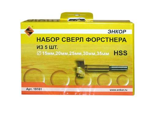 Набор сверл Форстнера для дерева HSS, деревянная коробка, 5 штук Энкор 19161