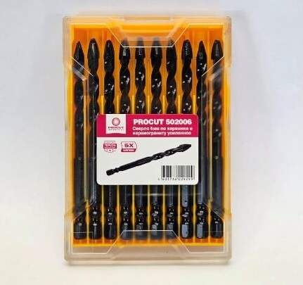 Сверло 6мм (набор 10шт) по керамике и керамограниту усиленное PROCUT 502006