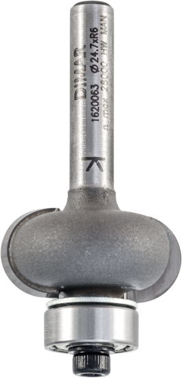 Фреза Dimar 1620063 фаска полдиаметра R6 D24,7x12 L51 подшипник, хвостовик 6 (L1-51 мм, L2-12 мм, D1-24.7 мм, D2-6 мм)