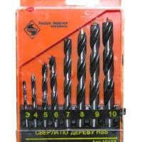 Набор сверл для дерева спиральных Ф3,4,5,6,7,8,9,10 мм,8 штук, пластиковый кейс Энкор 19132