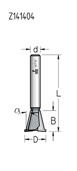 Фреза WPW Z141403 ласточкин хвост 14 гр D12,7 B13 хвостовик 6 (L1-49 мм, L2-13 мм, D1-12.7 мм, D2-6 мм)